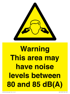 Warning Noise Levels in this area between 80 and 85 dB